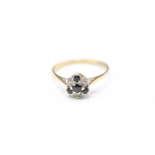 83 - 9ct gold diamond & sapphire floral cluster ring (1.3g) Size L