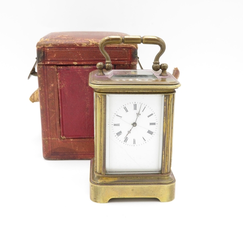 466 - Vintage Miniature Carriage Clock With Travel Case Key-Wind WATCH RUNS