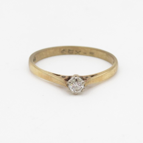 103 - 9ct gold diamond solitaire ring (1.3g) Size L 1/2