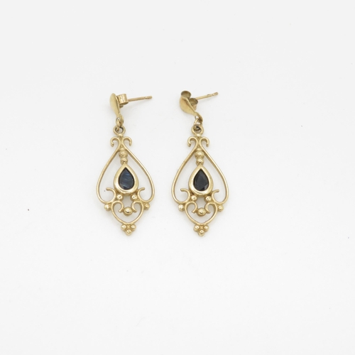 118 - 9ct gold sapphire drop earrings (2.1g)