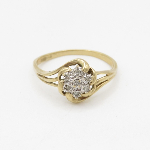 38 - 9ct gold diamond cluster ring (1.9g) AS SEEN - MISSHAPEN Size O