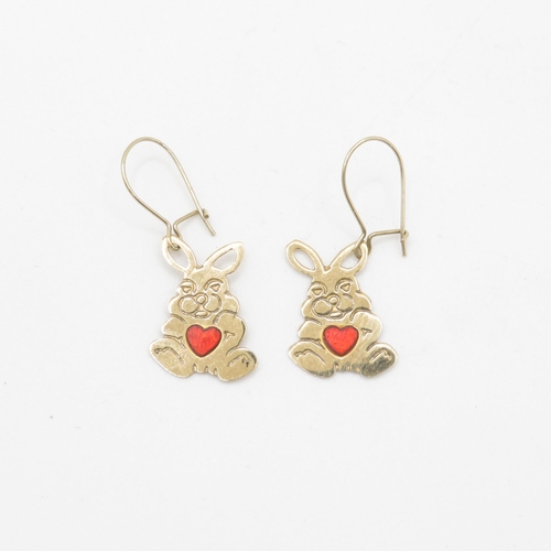 92 - 9ct gold bunny heart earrings (0.7g)