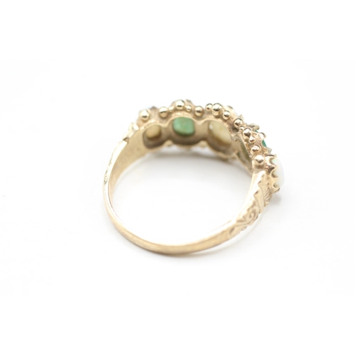 101 - 9ct gold opal & emerald five stone ring (3.7g) Size P