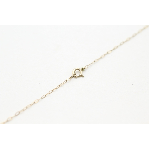 113 - 9ct gold sapphire and diamond drop pendant on chain (1.3g)