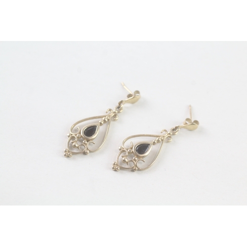 118 - 9ct gold sapphire drop earrings (2.1g)