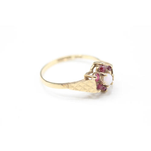 12 - 9ct gold ruby and opal halo ring (2g) Size Q