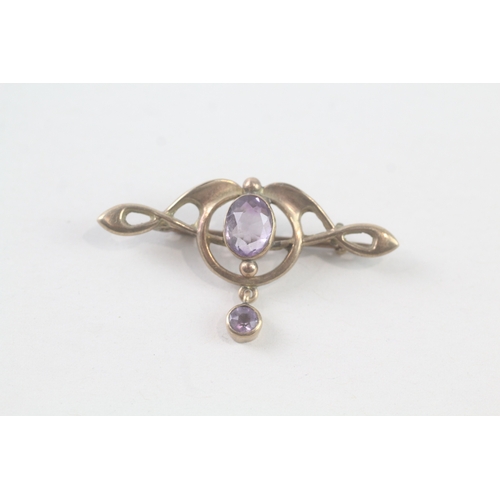 120 - 9ct gold amethyst art nouveau style bar brooch (2.3g)