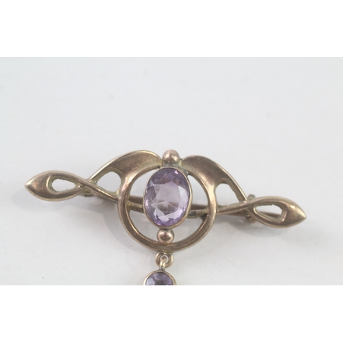 120 - 9ct gold amethyst art nouveau style bar brooch (2.3g)