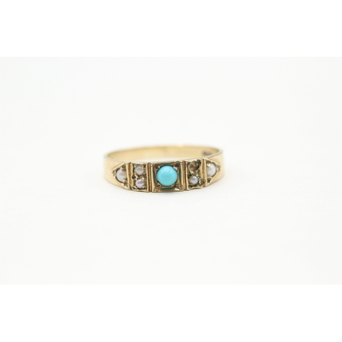 22 - 9ct gold faux turquoise and seed pearl ring as seen (1.9g) Size R