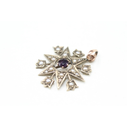 23 - 9ct gold garnet and seed pearl star pendant (1.5g)