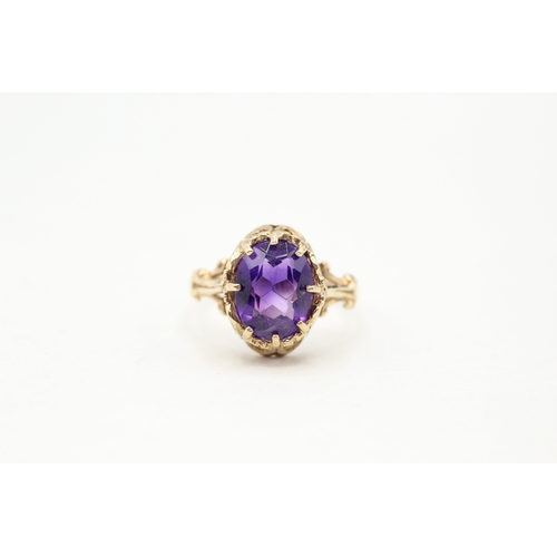 25 - 9ct gold amethyst single stone ring (2.4g) Size L