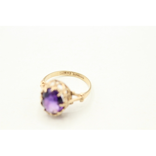 25 - 9ct gold amethyst single stone ring (2.4g) Size L