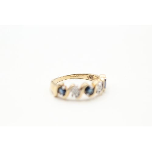 27 - 9ct gold diamond and sapphire row ring (2.8g) Size M