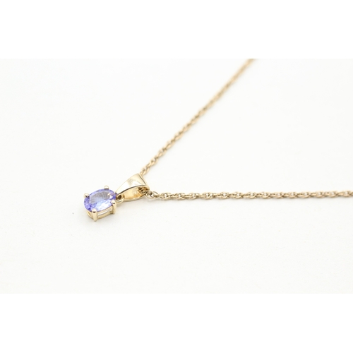 42 - 9ct gold tanzanite single stone pendant on chain (2.2g)