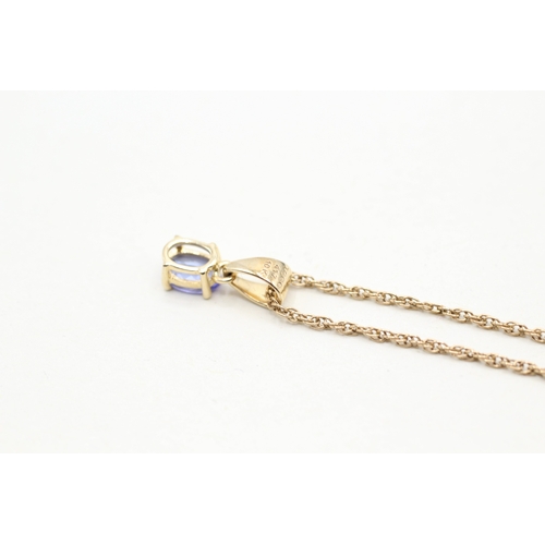 42 - 9ct gold tanzanite single stone pendant on chain (2.2g)