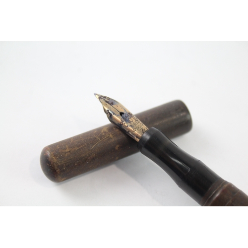 462 - Vintage De La Rue Onoto Brown Fountain Pen w/ 14ct Gold Nib WRITING