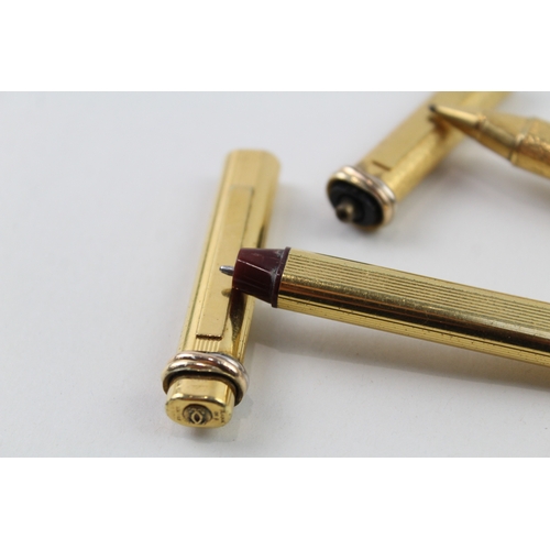 468 - 2 x Cartier Gold Plated Rollerball / Ballpoint Pens For Repair