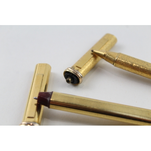 468 - 2 x Cartier Gold Plated Rollerball / Ballpoint Pens For Repair