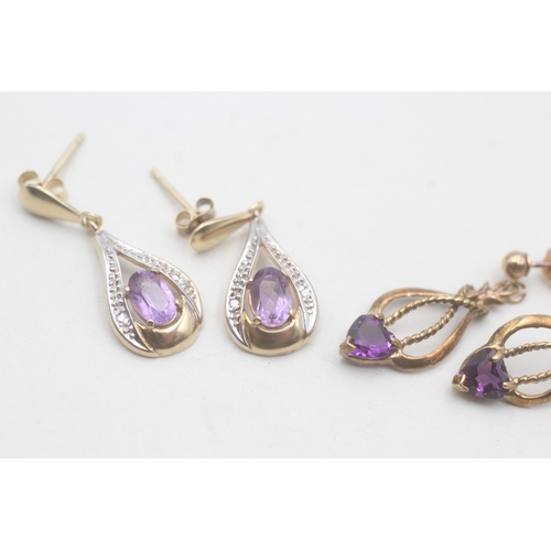 53 - 2x 9ct gold amethyst drop earrings (3.3g)