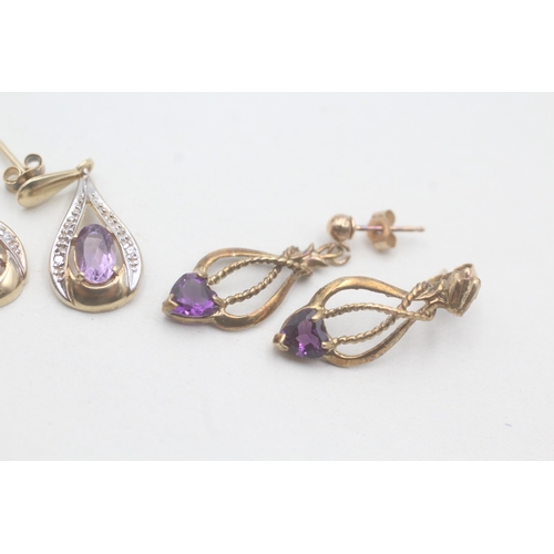 53 - 2x 9ct gold amethyst drop earrings (3.3g)