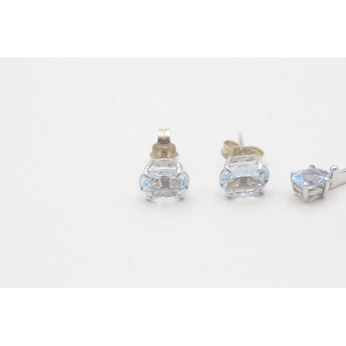 54 - 2 X 9ct white gold aquamarine & topaz set drop & stud earrings (2.3g)