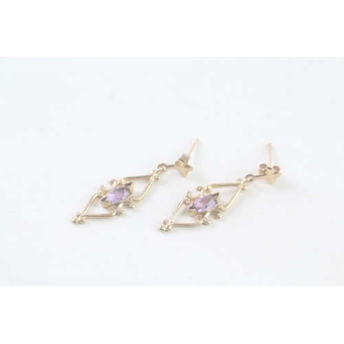 58 - 9ct gold amethyst drop earrings (1.1g)