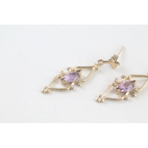 58 - 9ct gold amethyst drop earrings (1.1g)