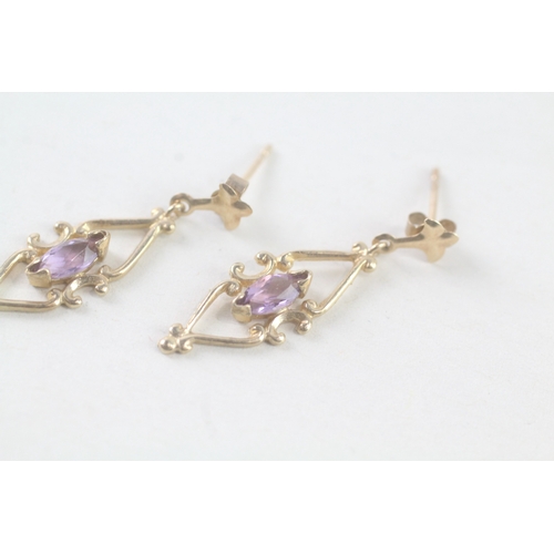 58 - 9ct gold amethyst drop earrings (1.1g)