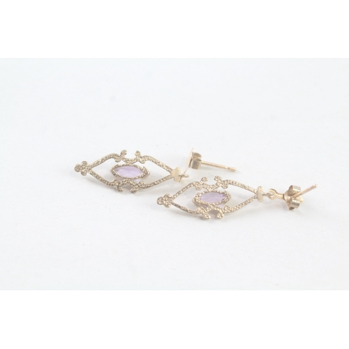 58 - 9ct gold amethyst drop earrings (1.1g)