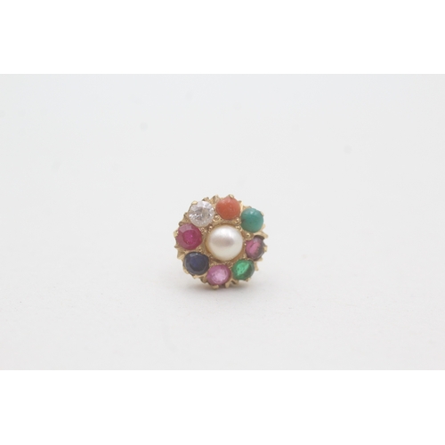 59 - 18ct gold split pearl, garnet, synthetic ruby, sapphire, green paste, chrysoprase, carnelian and whi... 