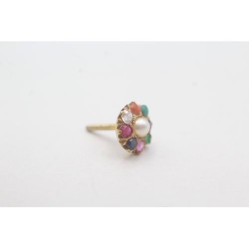 59 - 18ct gold split pearl, garnet, synthetic ruby, sapphire, green paste, chrysoprase, carnelian and whi... 