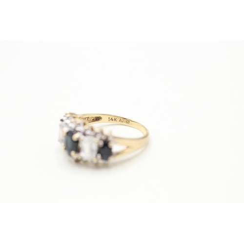 81 - 9ct gold diamond, white and blue sapphire row ring (4.2g) Size O