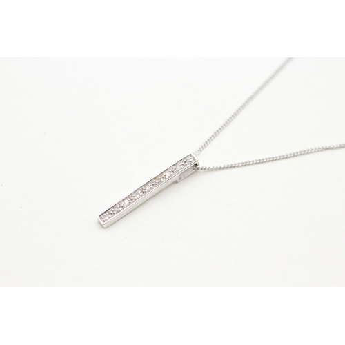 90 - 9ct gold diamond bar pendant on chain (1.9g)