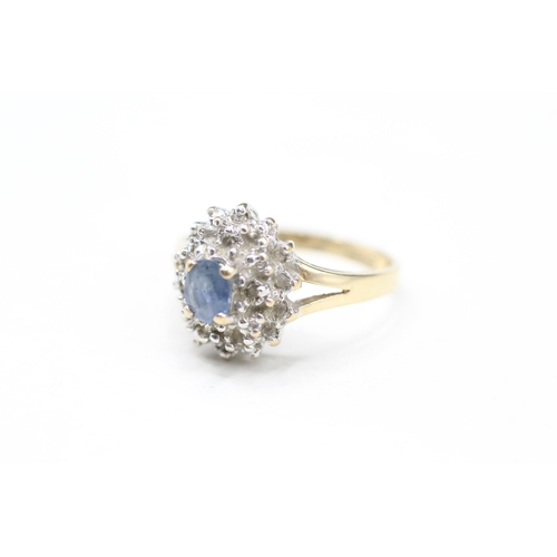 99 - 9ct gold diamond & sapphire dress ring (3g) Size N