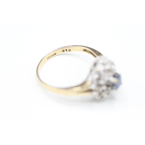 99 - 9ct gold diamond & sapphire dress ring (3g) Size N