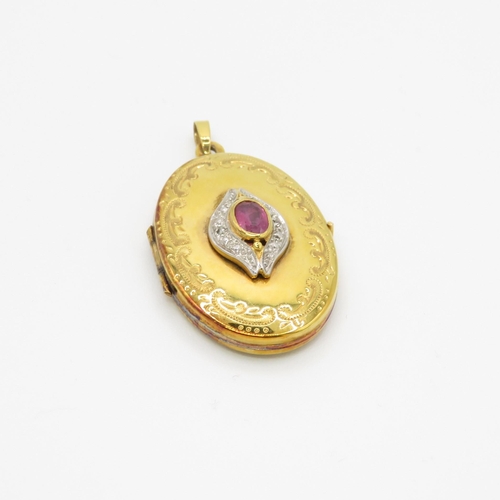 17 - 9ct gold ruby and diamond locket (5.6g)