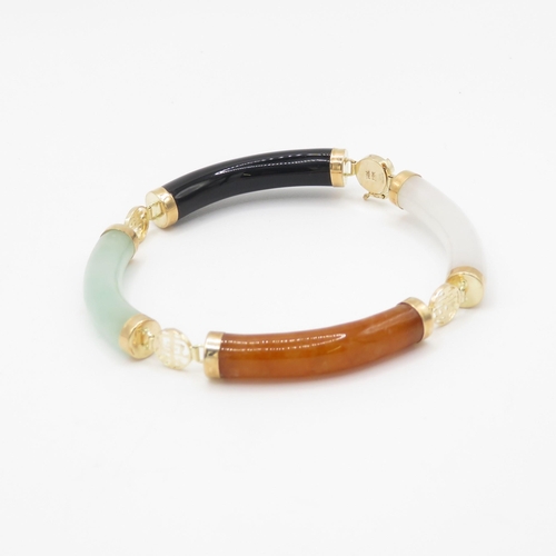 170 - 14ct gold jade and onyx multi tone bracelet (18.8g)