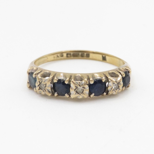 229 - 9ct gold vintage sapphire & diamond half eternity ring (2.1g) Size M