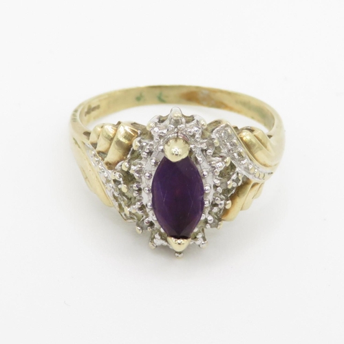 23 - 9ct gold amethyst and diamond ring (3.8g) Size S