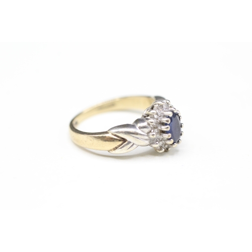 102 - 9ct gold diamond & sapphire cluster ring (3.6g) Size J 1/2