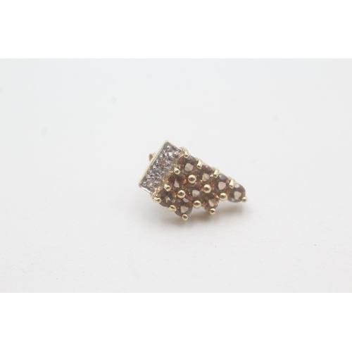 106 - 9ct gold brown gemstone & white sapphire stud earrings (3.5g)