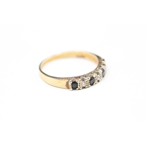 119 - 9ct gold sapphire and diamond row ring (2.2g) Size Q