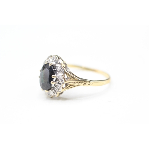 120 - 9ct gold sapphire and diamond halo ring (2.5g) Size Q