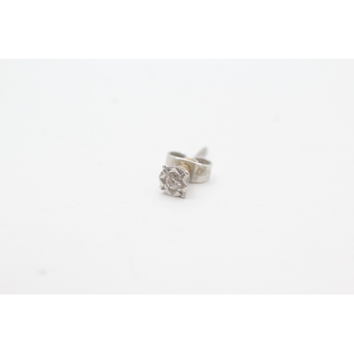 124 - 14ct white gold illusion set diamond single stone stud earrings (1g)