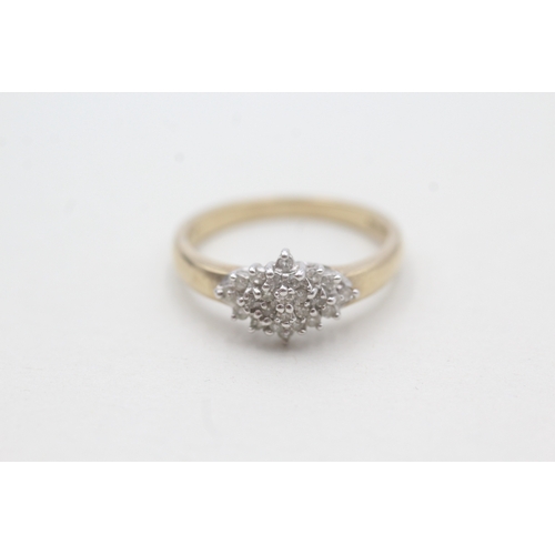 134 - 9ct gold parve set diamond cluster ring (2.7g) Size O