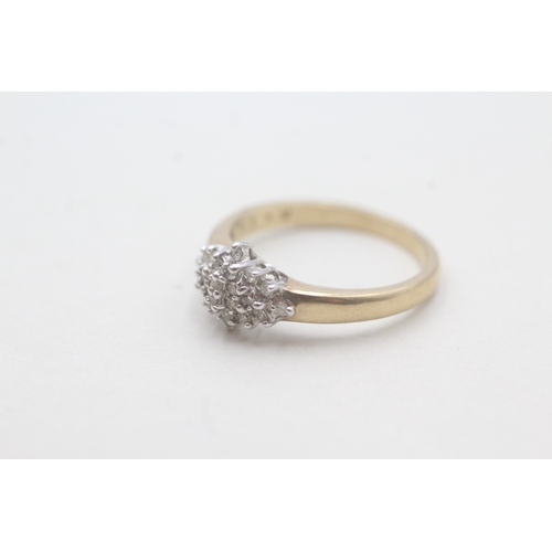 134 - 9ct gold parve set diamond cluster ring (2.7g) Size O