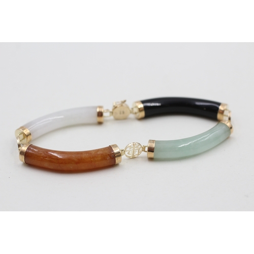 170 - 14ct gold jade and onyx multi tone bracelet (18.8g)