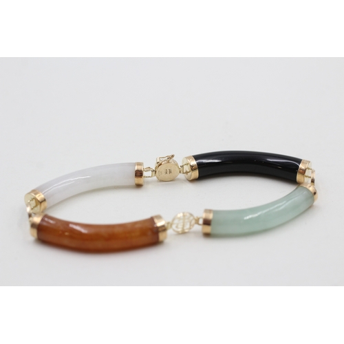 170 - 14ct gold jade and onyx multi tone bracelet (18.8g)