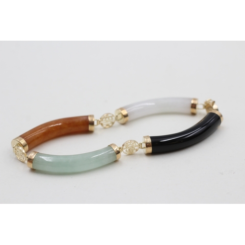 170 - 14ct gold jade and onyx multi tone bracelet (18.8g)