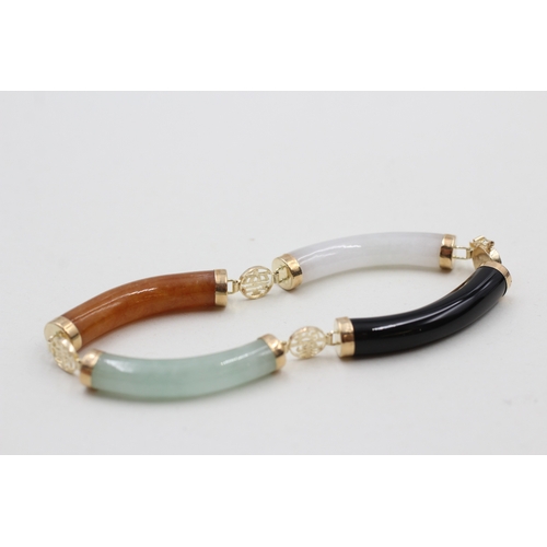 170 - 14ct gold jade and onyx multi tone bracelet (18.8g)